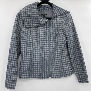 Samuel Dong Womens Polka Dot Full Zip‎ Jacket Size S Blue Artsy Career Metallic